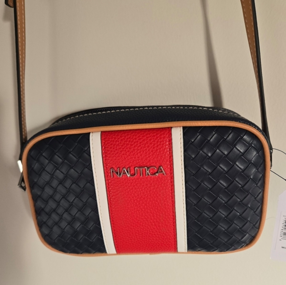 Nautica Strait On Woven Camera Crossbody Bag Indigo Multi Stripe Purse NWT